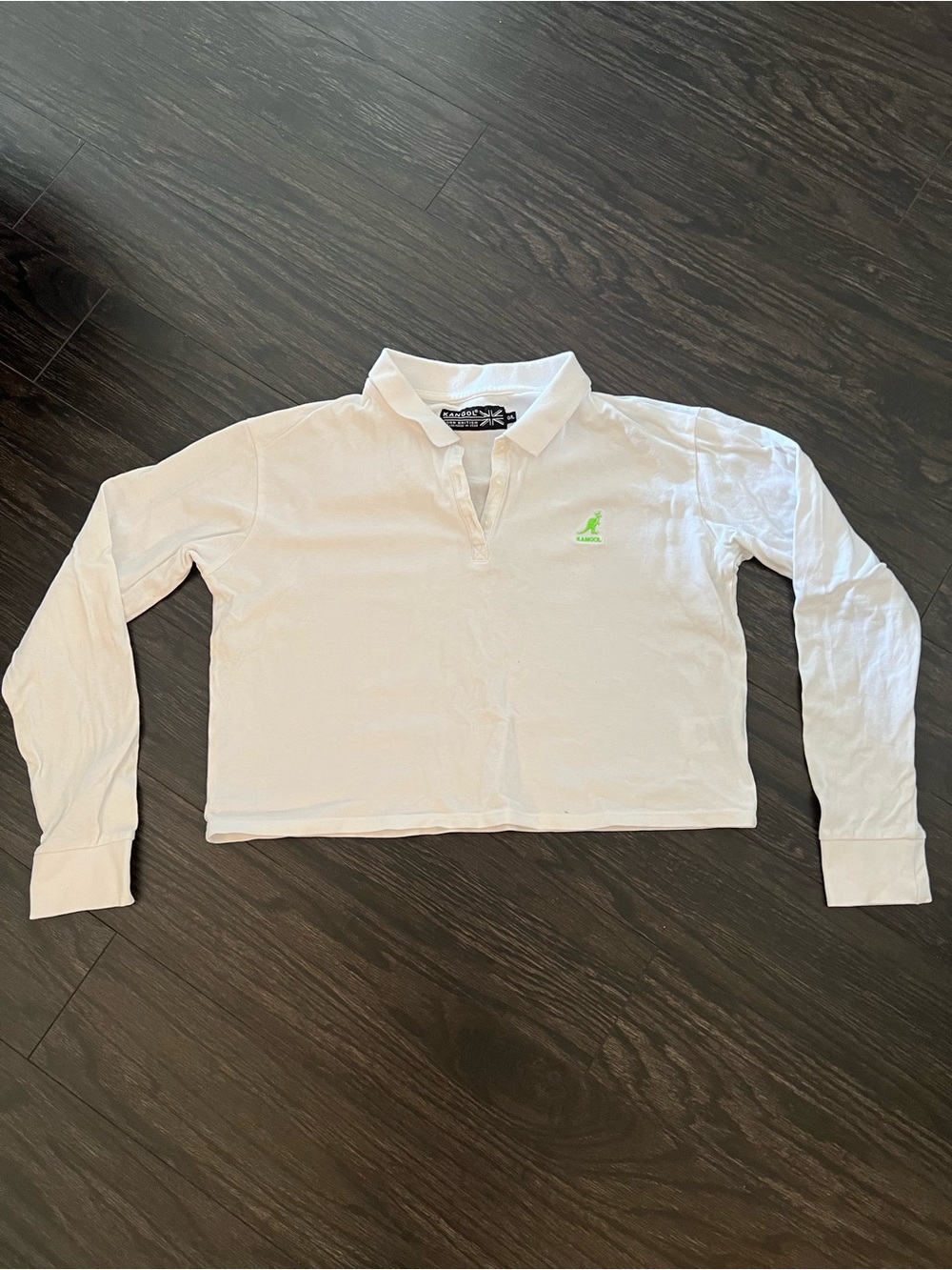 Kangol Girls' White Long-Sleeve Cropped Polo with Green Logo
